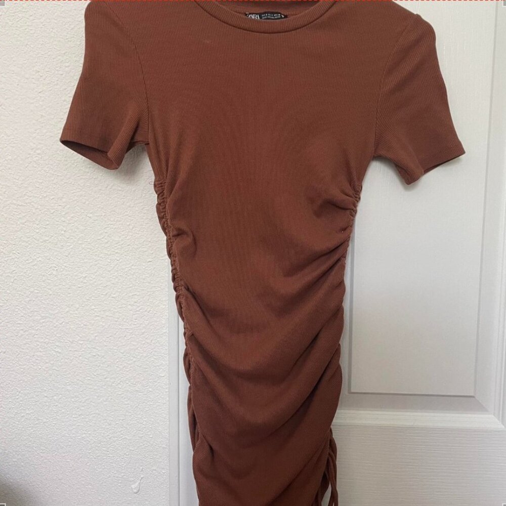 ZARA Ruched Dress, size S, Brown
